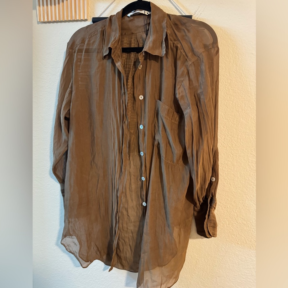 Zara Chocolate Brown Shirt sheer see through